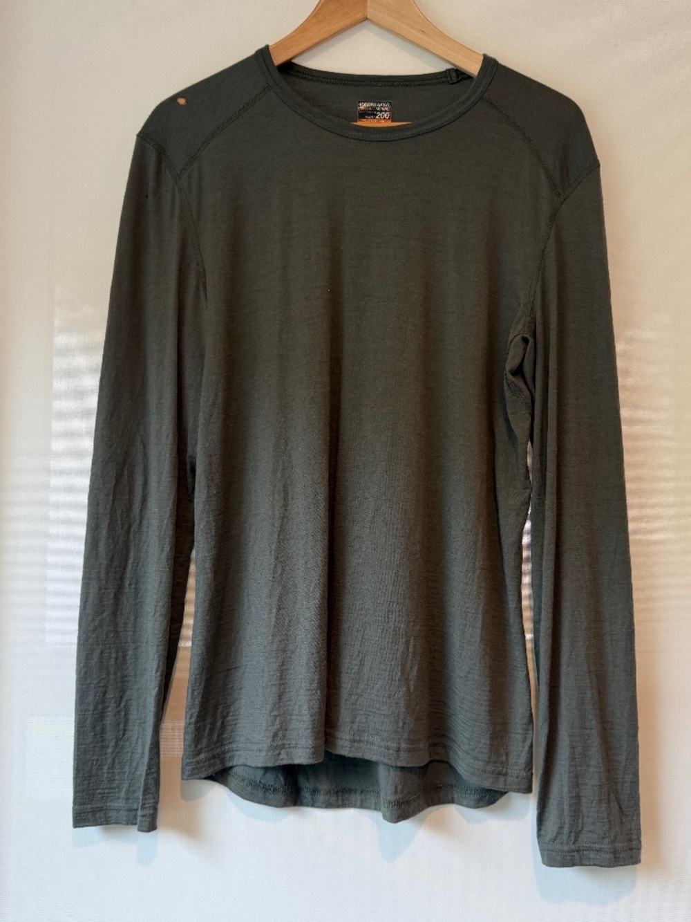 Icebreaker Merino Bodyfit 200 Green Long Sleeve Base Layer Men's M Wool Shirt